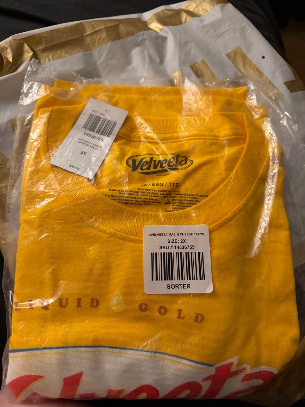 Hot Topic Velveeta Yellow Graphic Short Sleeve Tee